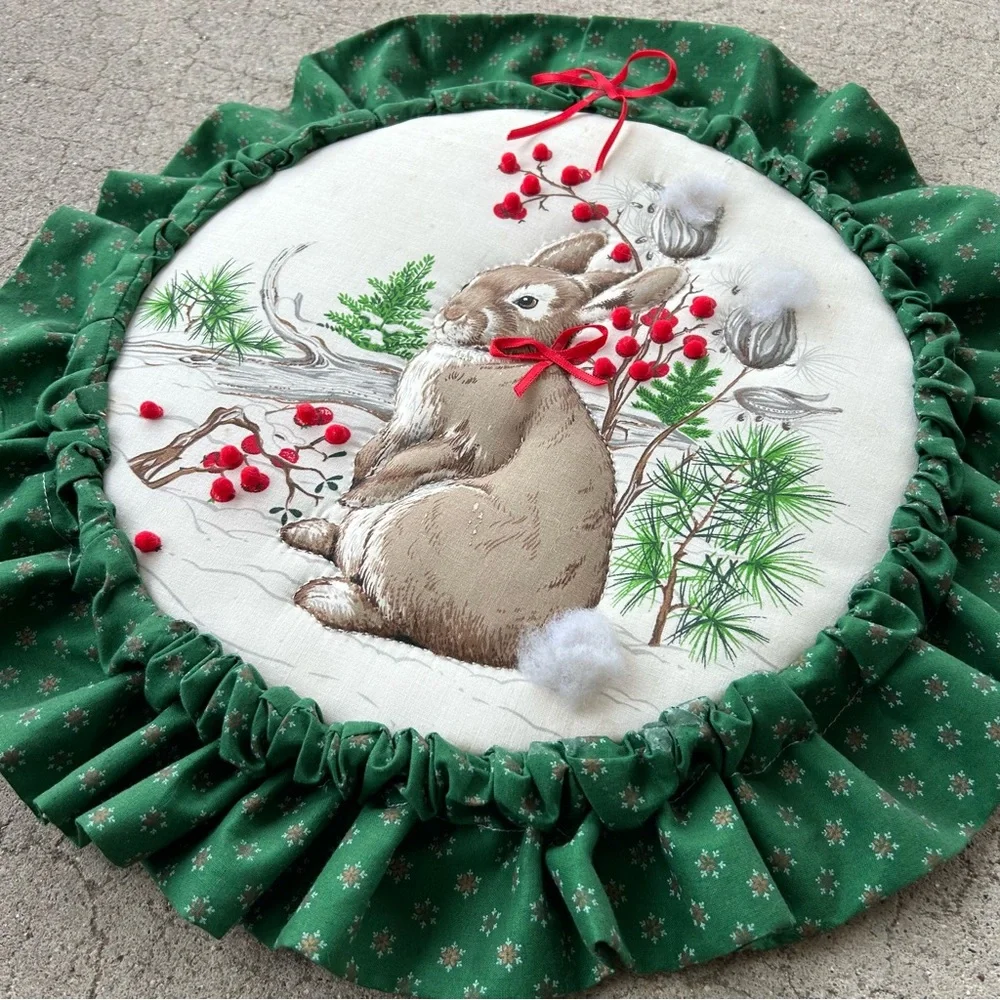 Vintage Christmas Rabbit Embroidery Hoop Art Bunny Winter Wall Art Cottagecore
